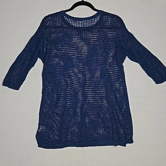 J. Jill Open Knit Sweater Teal Blue Linen Cotton Blend Women's Small - Picture 12 of 16